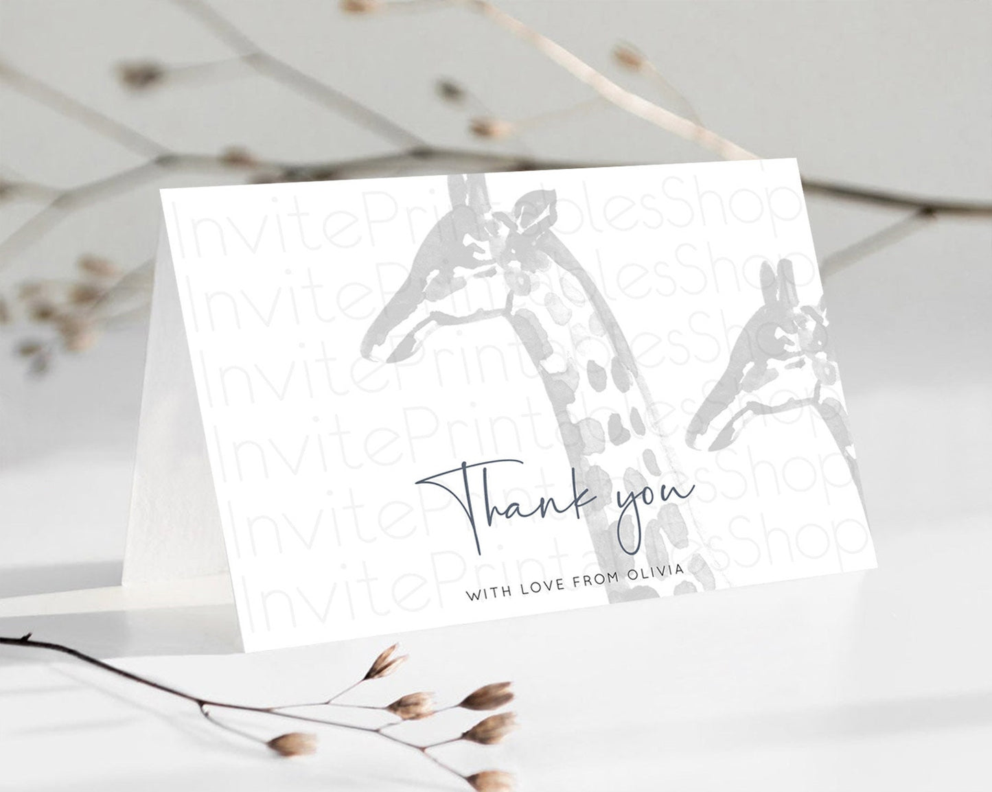Editable Giraffe Thank You Giraffe Thank You Card Giraffe Party Birthday Tha