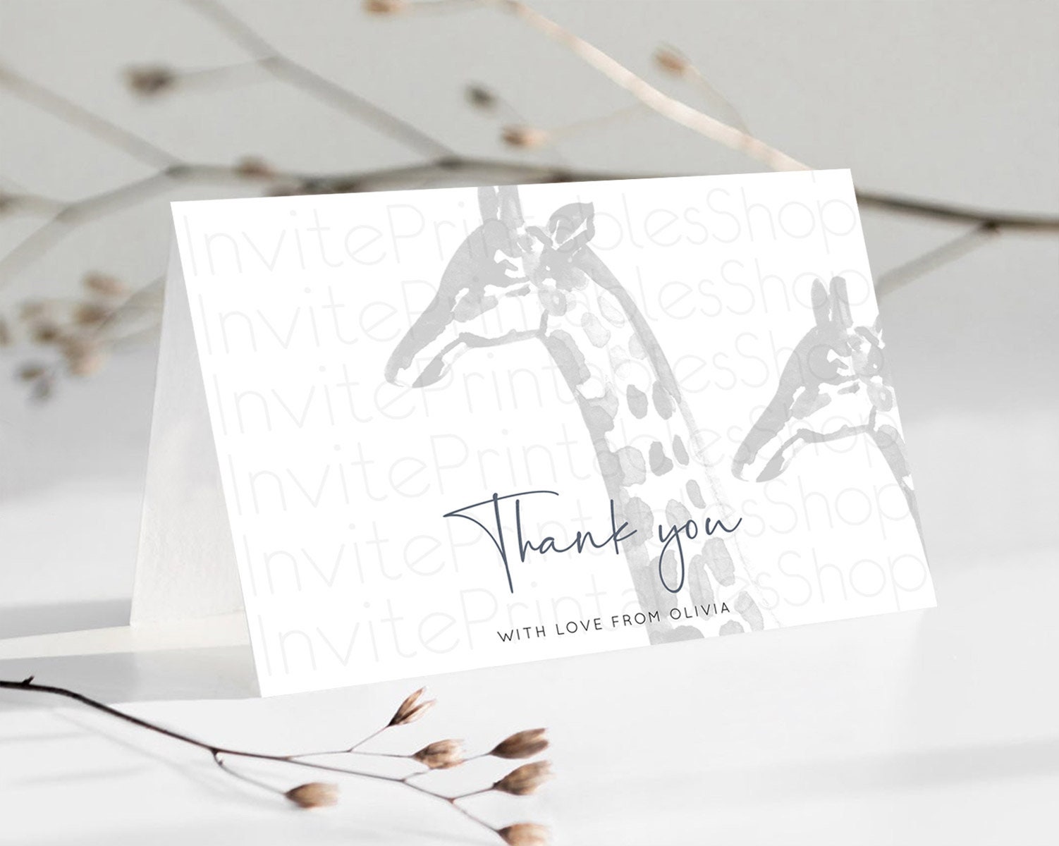 Editable Giraffe Thank You Giraffe Thank You Card Giraffe Party Birthday Tha