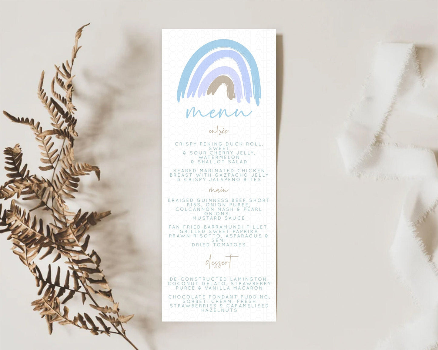 Pastel Rainbow Menu Boho Rainbow Menu Template Rainbow Boho Table Decor Pastel Rainbow Dinner Dessert Menu Rainbow Party Food Menu D10352