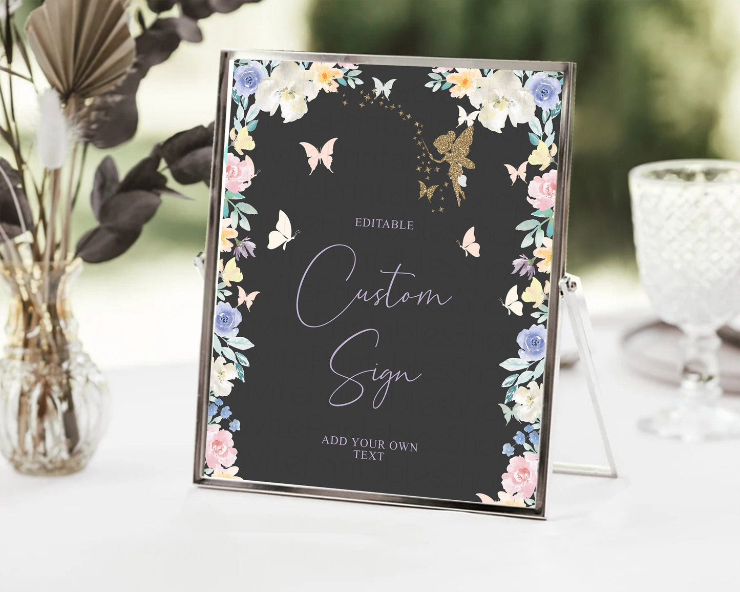 Fairy Sign Enchanted Garden Table Sign Decor Pastel Floral Butterfly Party Secret Garden Birthday Baptism Baby Shower Bridal Shower D10881