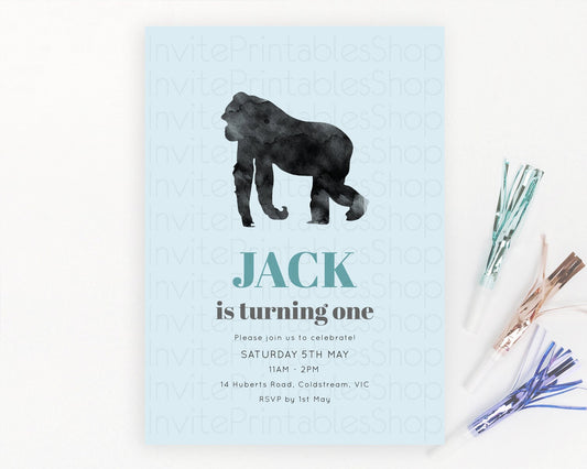 Gorilla Birthday Invitation Gorilla Invitation Gorilla Birthday Jungle Gorilla Party Jungle Adventure Zoo Party Animals Two Wild ONE D10799