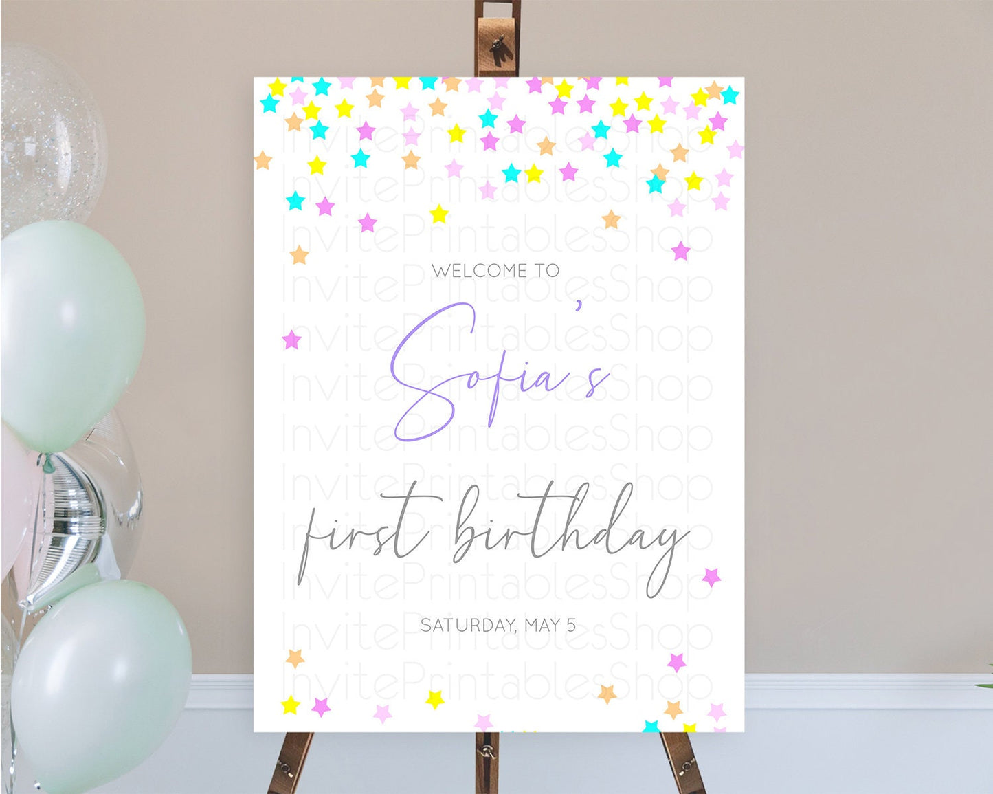 Star Welcome Board Pastel Stars Welcome Sign Shooting Star Rainbow Colorful Confetti Twinkle Little Star First Birthday Welcome Sign D10397