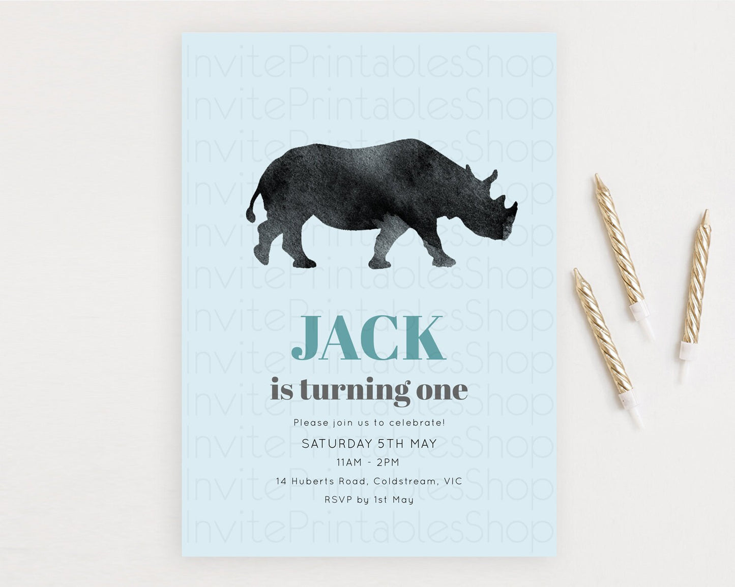 Rhino Birthday Invitation Rhino Invitation Rhino Birthday Rhino Safari Adventure Invite Rhino Palm Leaf Invite Zoo Party D10801