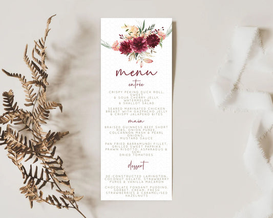 Editable Secret Garden Menu Wildflower Menu Template Pastel Flower Garden Ta