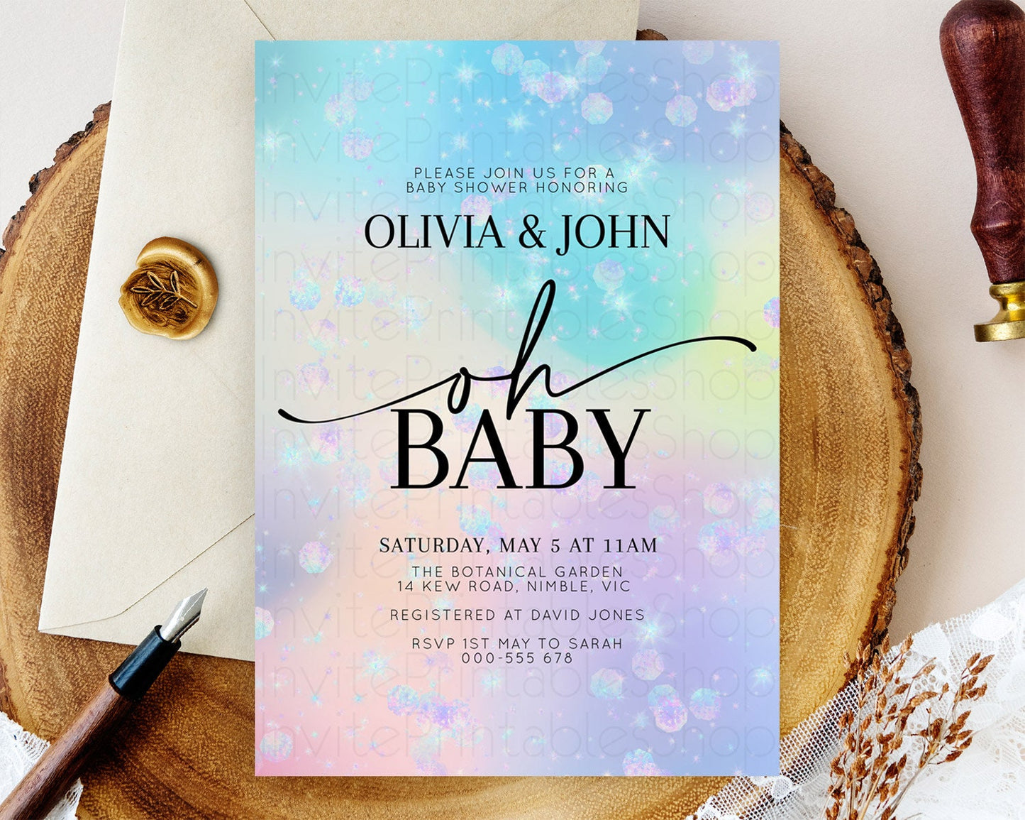 Rainbow Baby Shower Invitation Pastel Rainbow Baby Invitation Pastel Watercolor Invitation Colorful Ombre Sprinkle Shower D10665