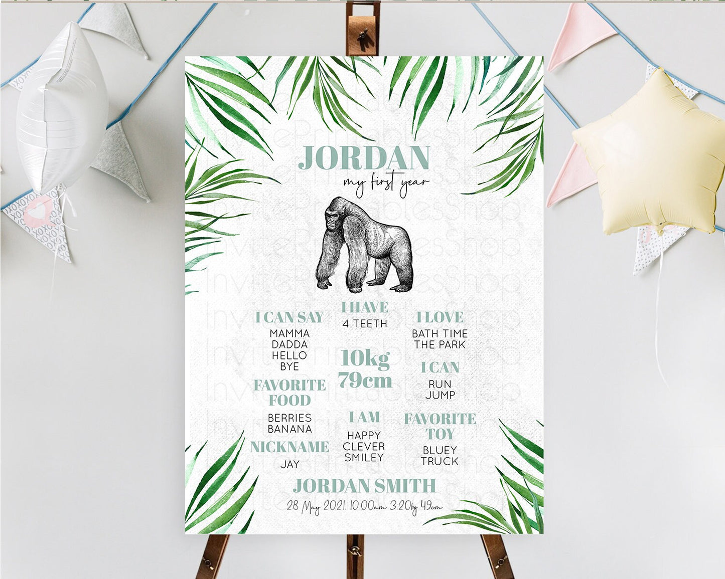 Gorilla First Birthday Milestone Board Gorilla Milestone Poster Gorilla Decor Safari Adventure Gorilla First Birthday Welcome Sign D10846