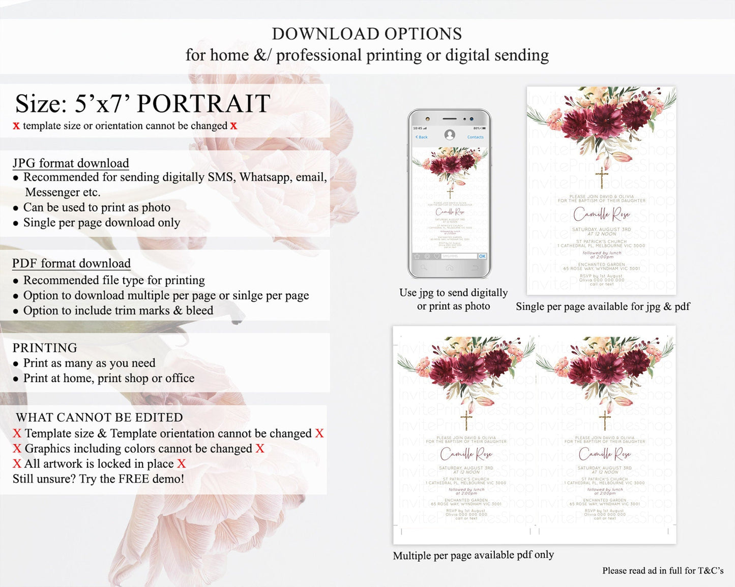 Secret Garden Baptism Invitation Wildflower Baptism Birthday Invite Pastel Flowers Christening Invite Enchanted Garden Boho Floral D10685