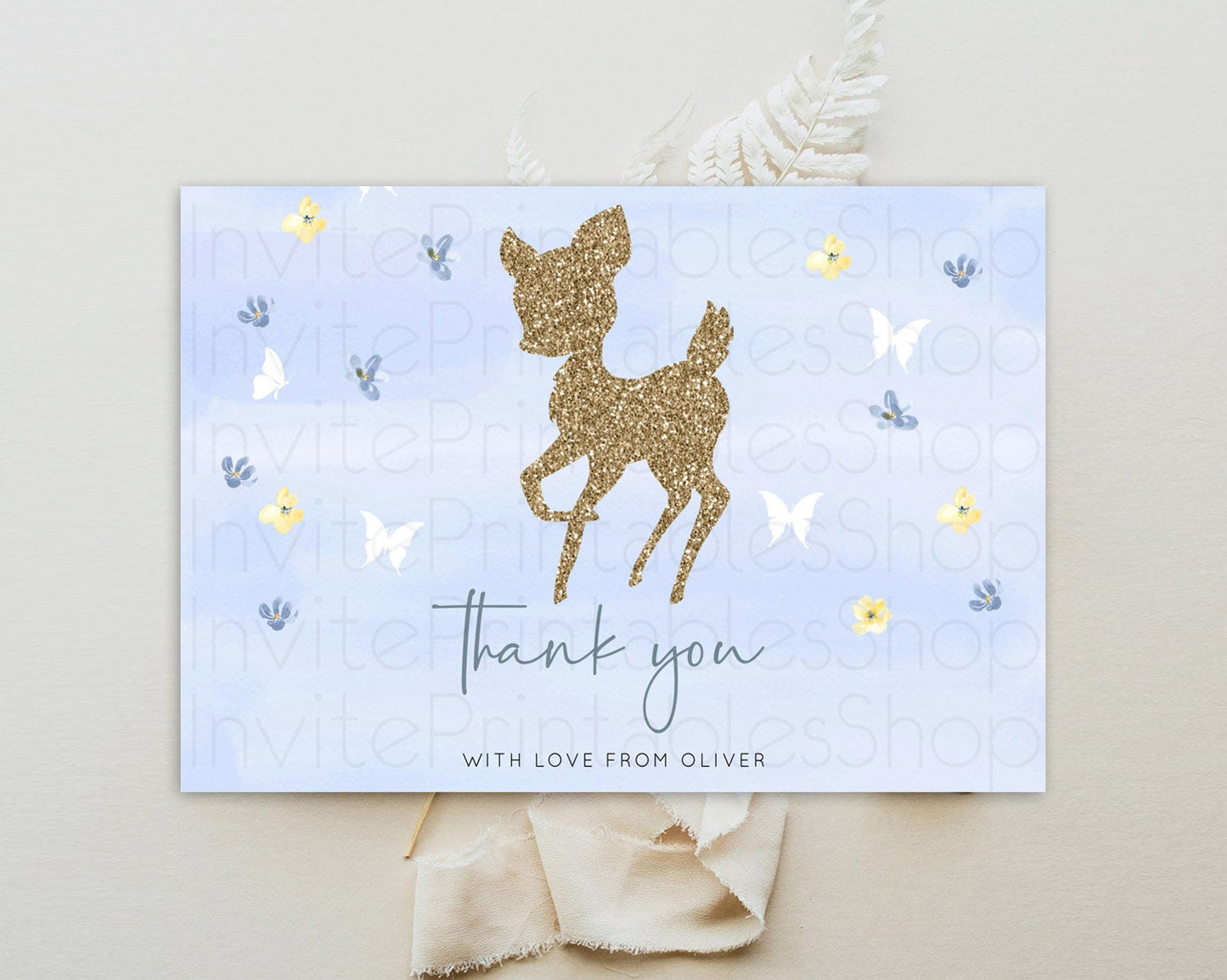 Fawn Thank You Deer Thank You Card Pastel Floral Deer Birthday Thank You Card Enchanted Forest Butterfly Deer Teacher Thank You Card D10863