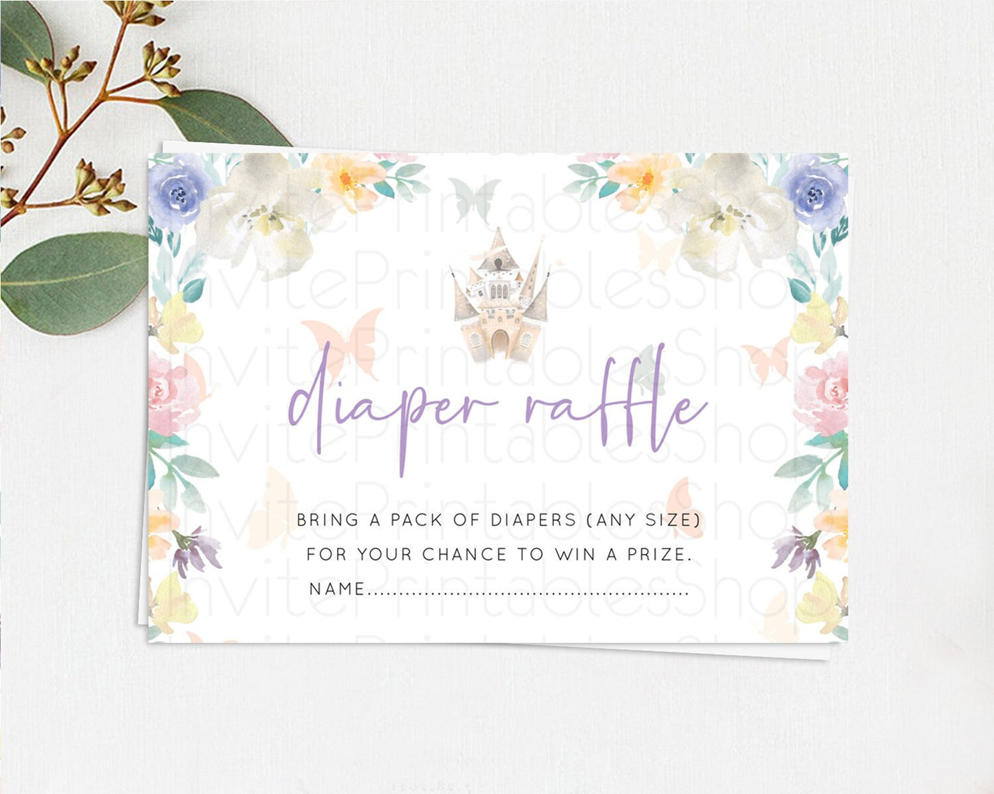 Princess Diaper Raffle Card Castle Diaper Ticket Insert Secret Garden Enchanted Castle Pastel Floral Garden Baby Shower Poem Request D10709