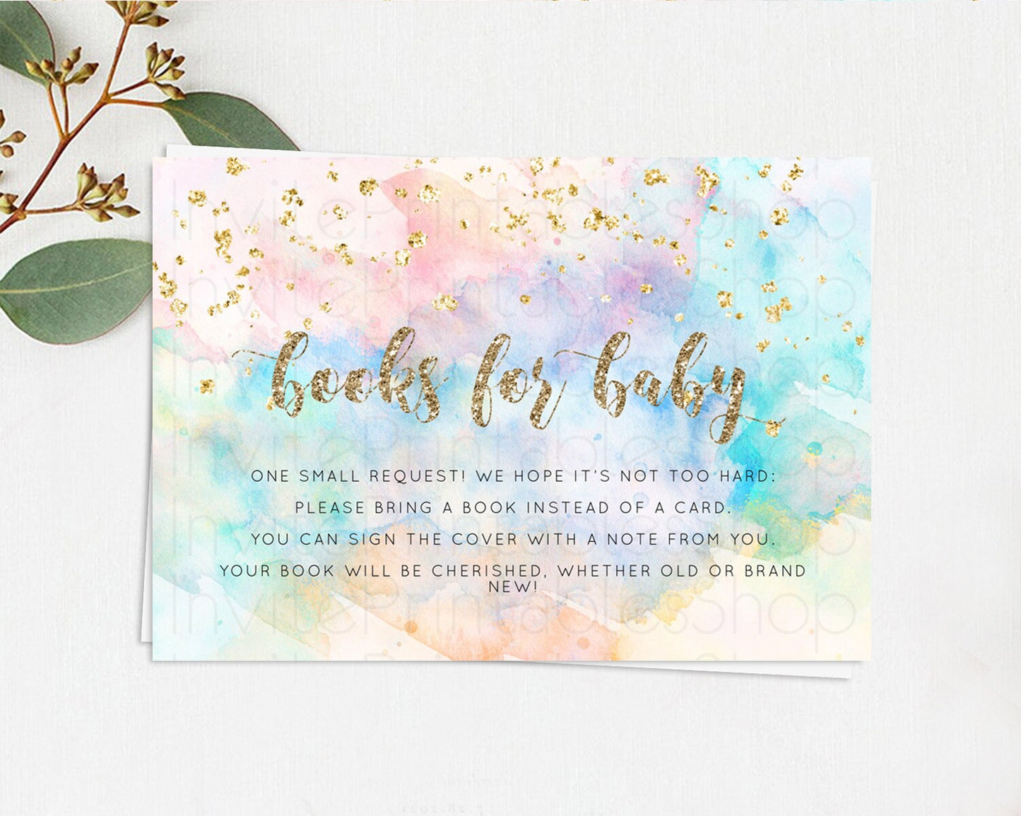 Pastel Books For Baby Card Pastel Rainbow Book Insert Colorful Ombre Watercolor Book Card Confetti Glitter Baby Book Poem Request D10261