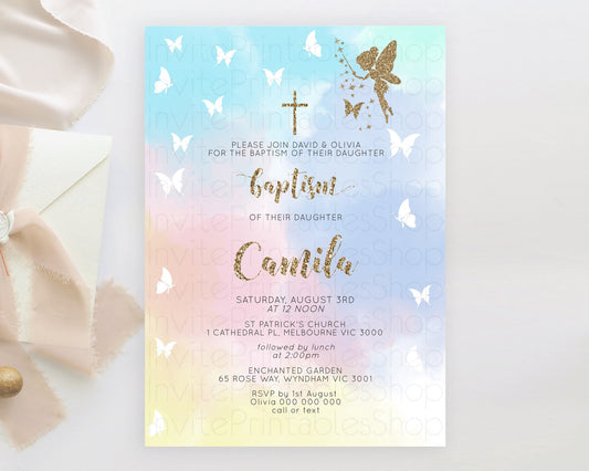 Editable Fairy Baptism Invitation Fairy Baptism 1st Birthday Invitation Ench