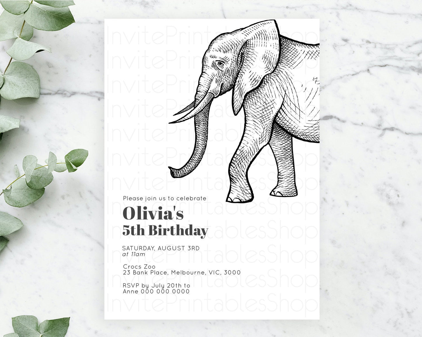 Elephant Birthday Invitation Elephant Invitation Elephant Birthday Safari Elephant Party TWO Wild ONE Jungle Adventure Zoo Birthday D10248