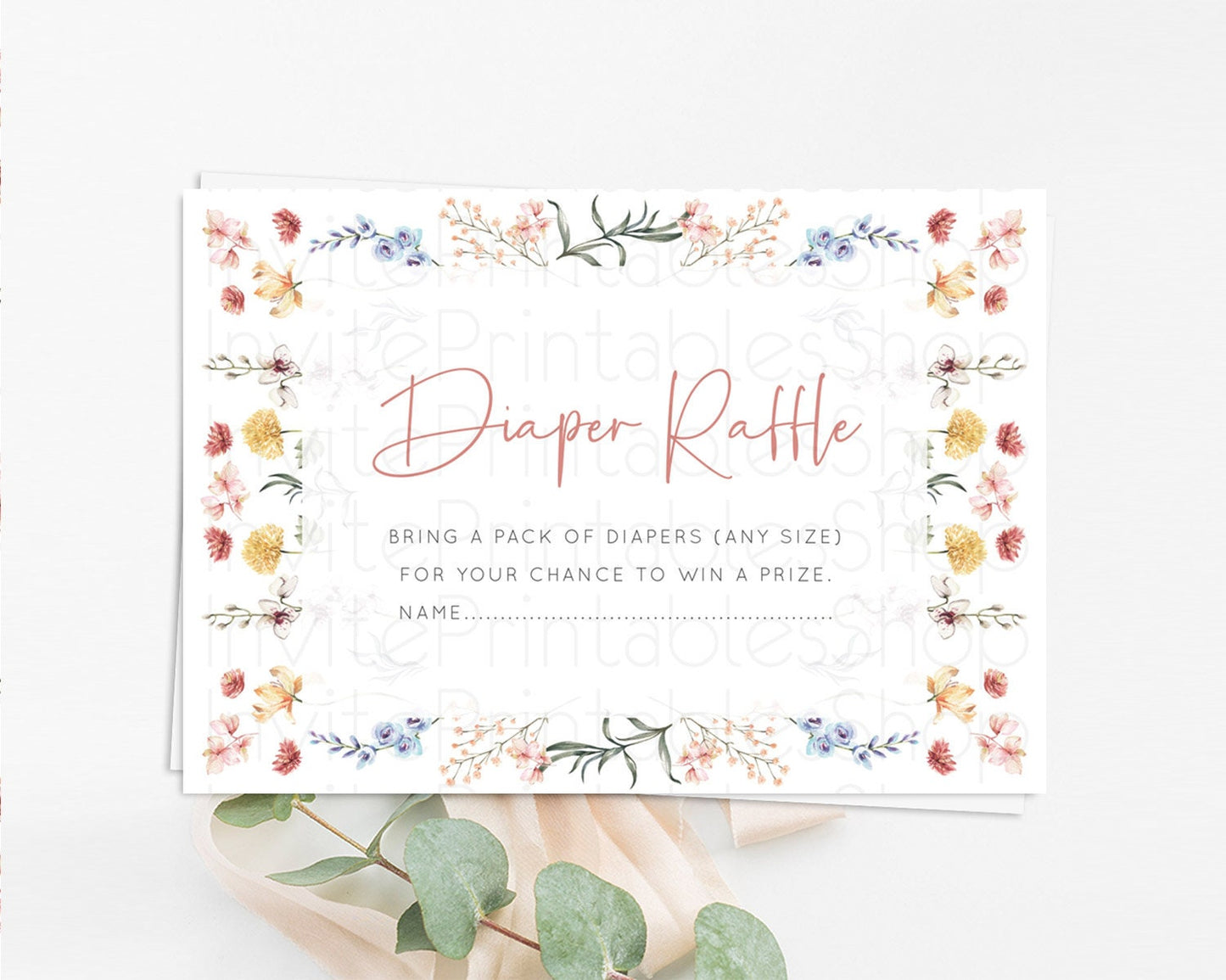 Secret Garden Diaper Raffle Card Boho Wildflower Diaper Raffle Insert Pastel Flower Garden Baby Shower Card Flower Raffle Game D10682