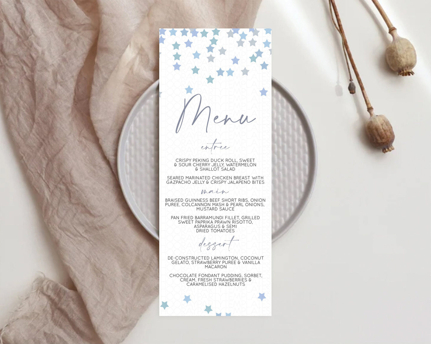 Star Menu Template Pastel Stars Menu Shooting Star Twinkle Little Star Decor Rainbow Colorful Confetti Dinner Dessert Food Menu D10341