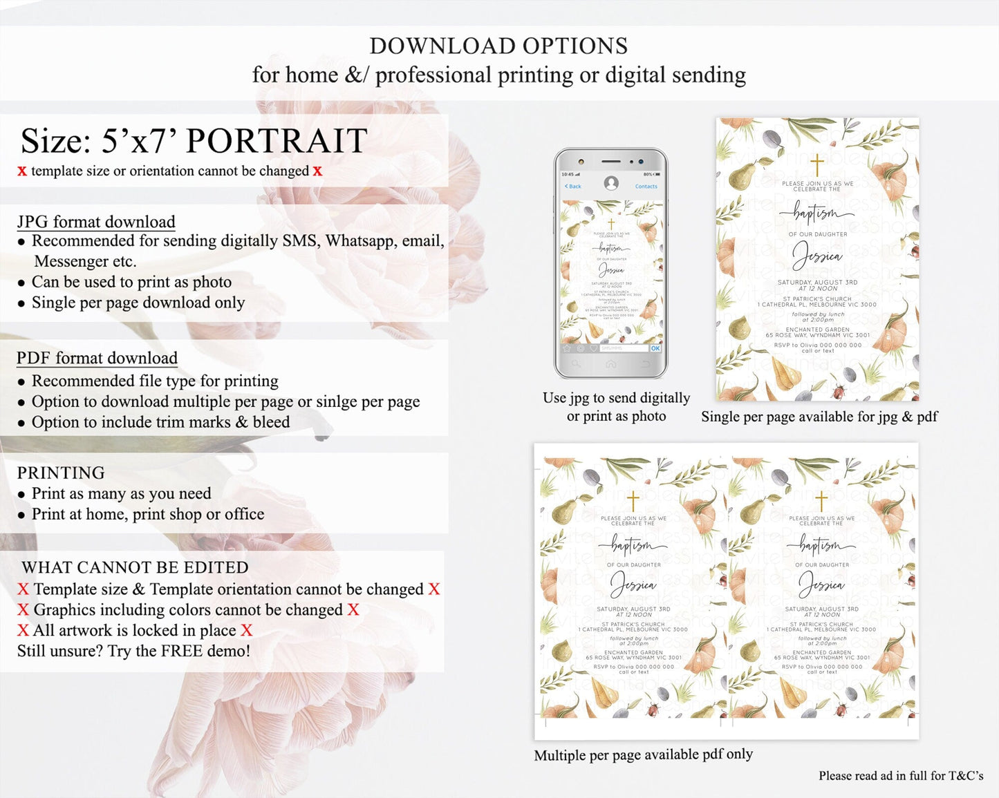 Pumpkin Baptism Invitation Pear Ladybug Plum Ladybug Baptism 1st Birthday Invitation Country Garden Holy Communion Theme D10543