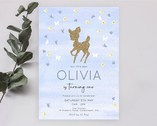 Editable Fawn Birthday Invitation Deer Birthday Invitation Enchanted Forest