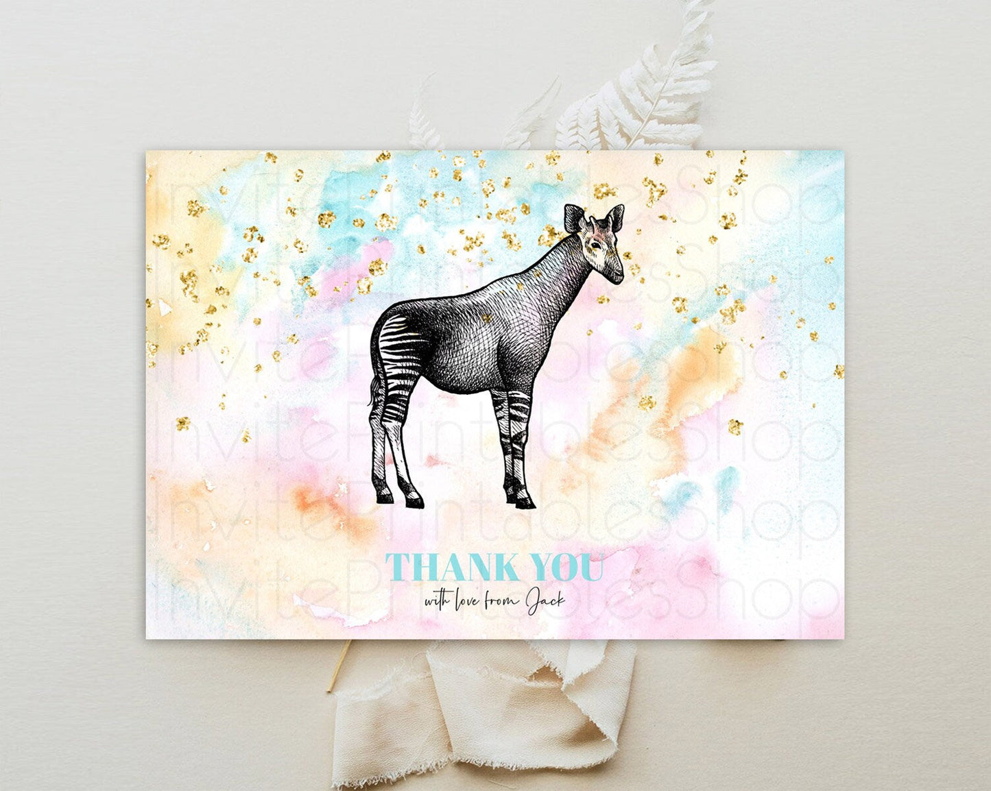 Pastel Okapi Thank You Rainbow Okapi Thank You Card Colorful Rainbow Birthday Thank You Pastel Okapi Teacher Thank You Card Template D10282