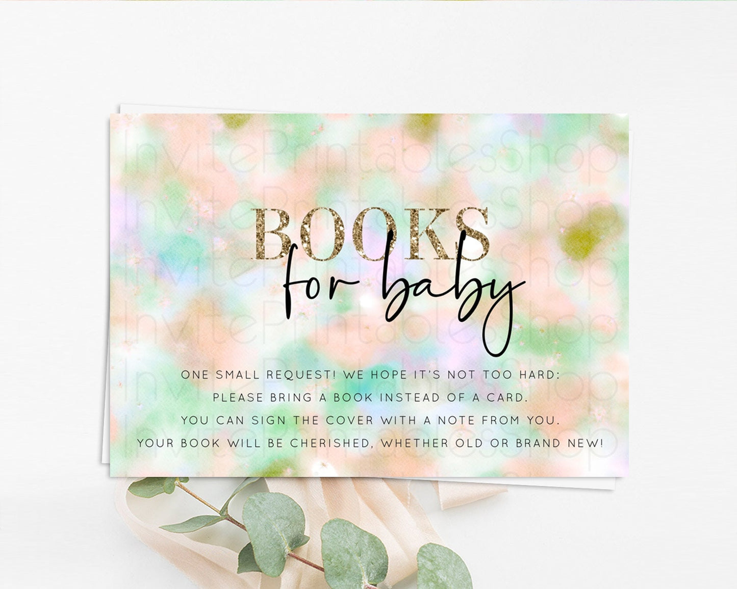 Pastel Books For Baby Card Pastel Rainbow Book Insert Colorful Ombre Watercolor Book Card Confetti Glitter Baby Book Poem Request D10693