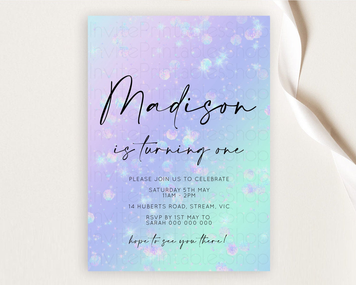 Rainbow Birthday Invitation Colorful Pastel Watercolor Iridescent Glitter Sprinkles Ombre Pastel Invitation 1st 2nd First Birthday D10663