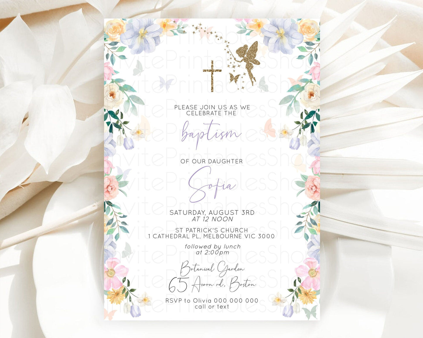 Fairy Baptism Invitation Fairy Baptism 1st Birthday Invitation Enchanted Secret Garden Christening Invite Pastel Floral Butterfly D10474