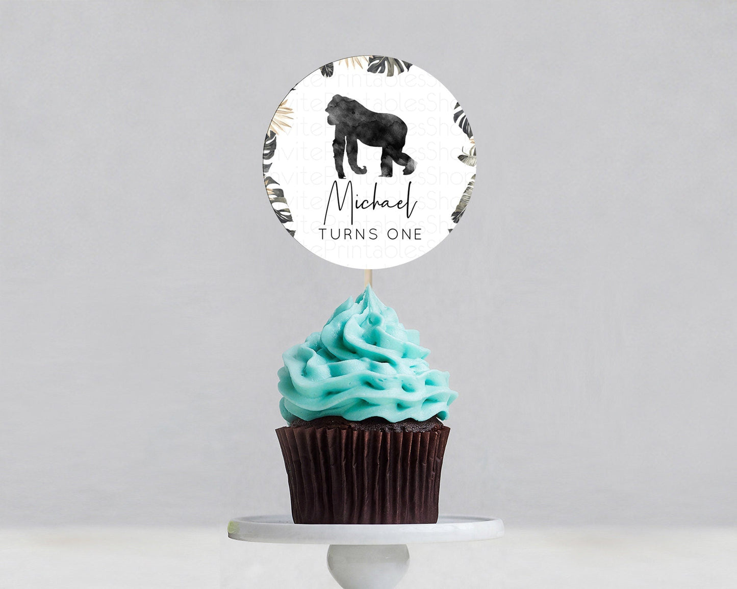 Gorilla Cupcake Toppers Jungle Gorilla Cupcake Gorilla Party Decor Gorilla Jungle Adventure Zoo Green Palm Leaf Fern First Birthday D10804
