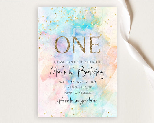 Editable Rainbow Birthday Invitation Colorful Pastel Watercolor Invitation G