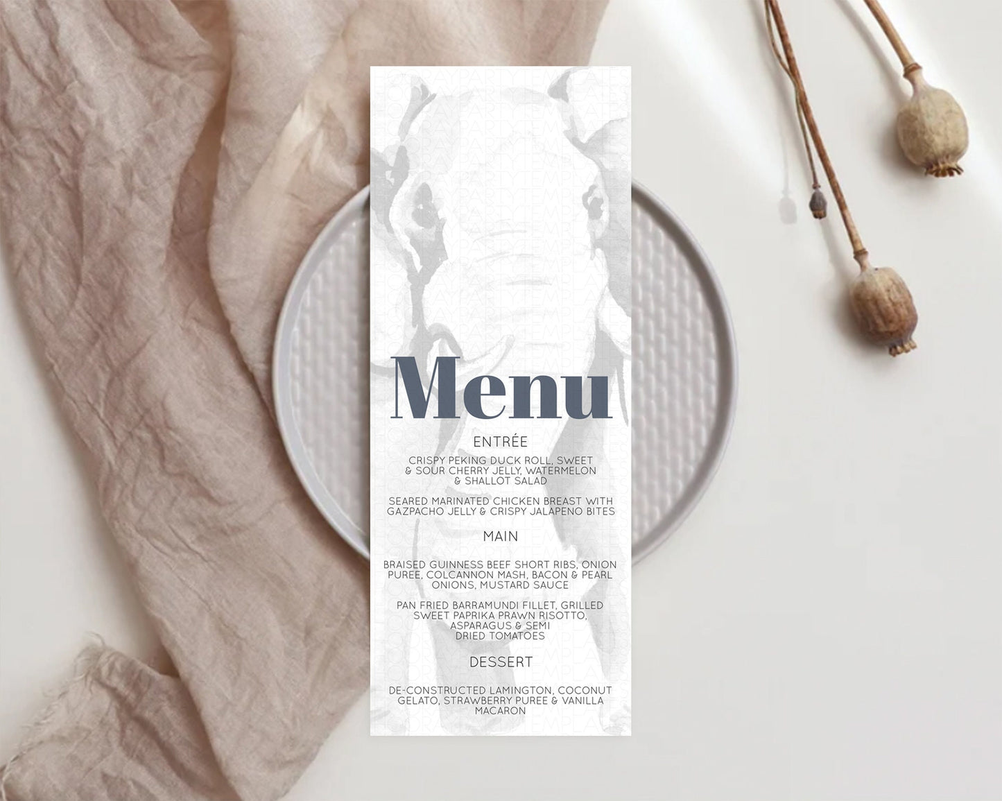 Elephant Menu Elephant Menu Template Elephant Safari Zoo Table Decor Elephant Dinner Dessert Menu Elephant Party Food Menu D10292