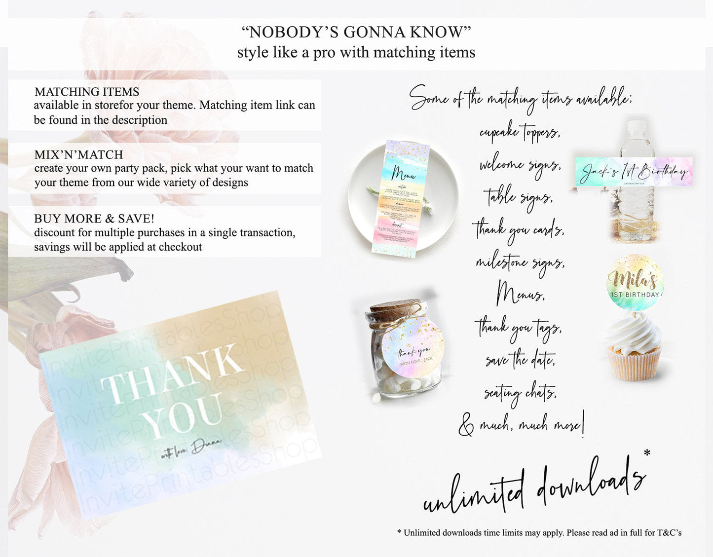 Pastel Thank You Rainbow Thank You Card Colorful Pastel Birthday Thank You Card Confetti Watercolor Pastel Teacher Thank You Cards D10370