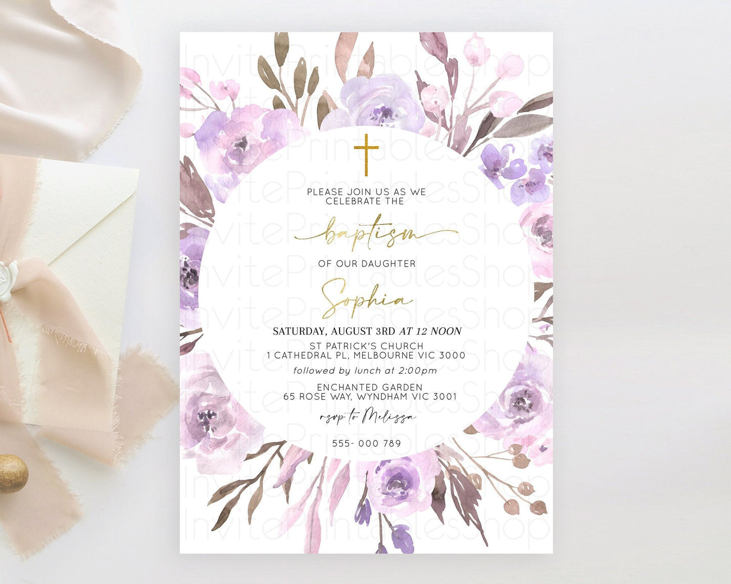 Secret Garden Baptism Invitation Wildflower Baptism Birthday Invite Pastel Flowers Christening Invite Enchanted Garden Boho Floral D10201