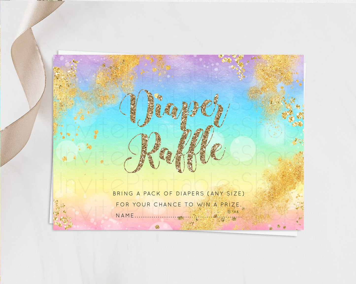 Pastel Diaper Raffle Card Pastel Rainbow Diaper Raffle Insert Colorful Ombre Watercolor Diaper Ticket Confetti Glitter Raffle Game D10561