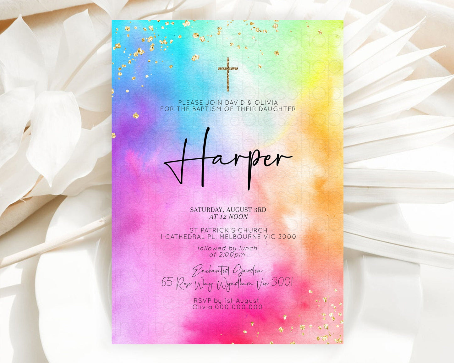 Tie Dye Baptism Invitation Rainbow Baptism 1st Birthday Invitation Pastel Ombre Colorful Christening Invitation Holy Communion D10456