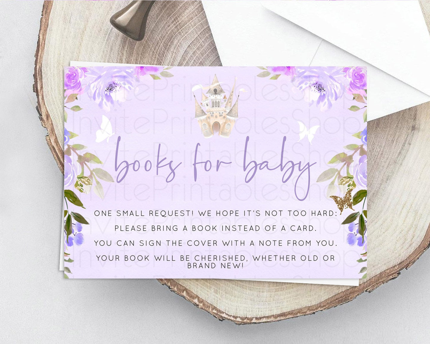 Princess Books For Baby Card Castle Book Card Insert Secret Garden Enchanted Castle Pastel Floral Garden Baby Shower Poem Request D10339