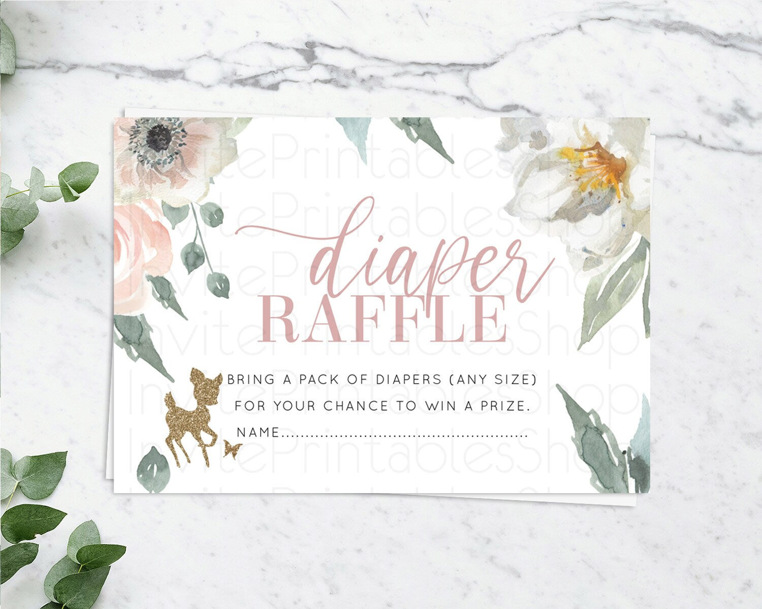 Editable Fawn Diaper Raffle Card Deer Diaper Insert Floral Deer Diaper Ticke