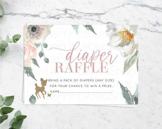 Editable Fawn Diaper Raffle Card Deer Diaper Insert Floral Deer Diaper Ticke