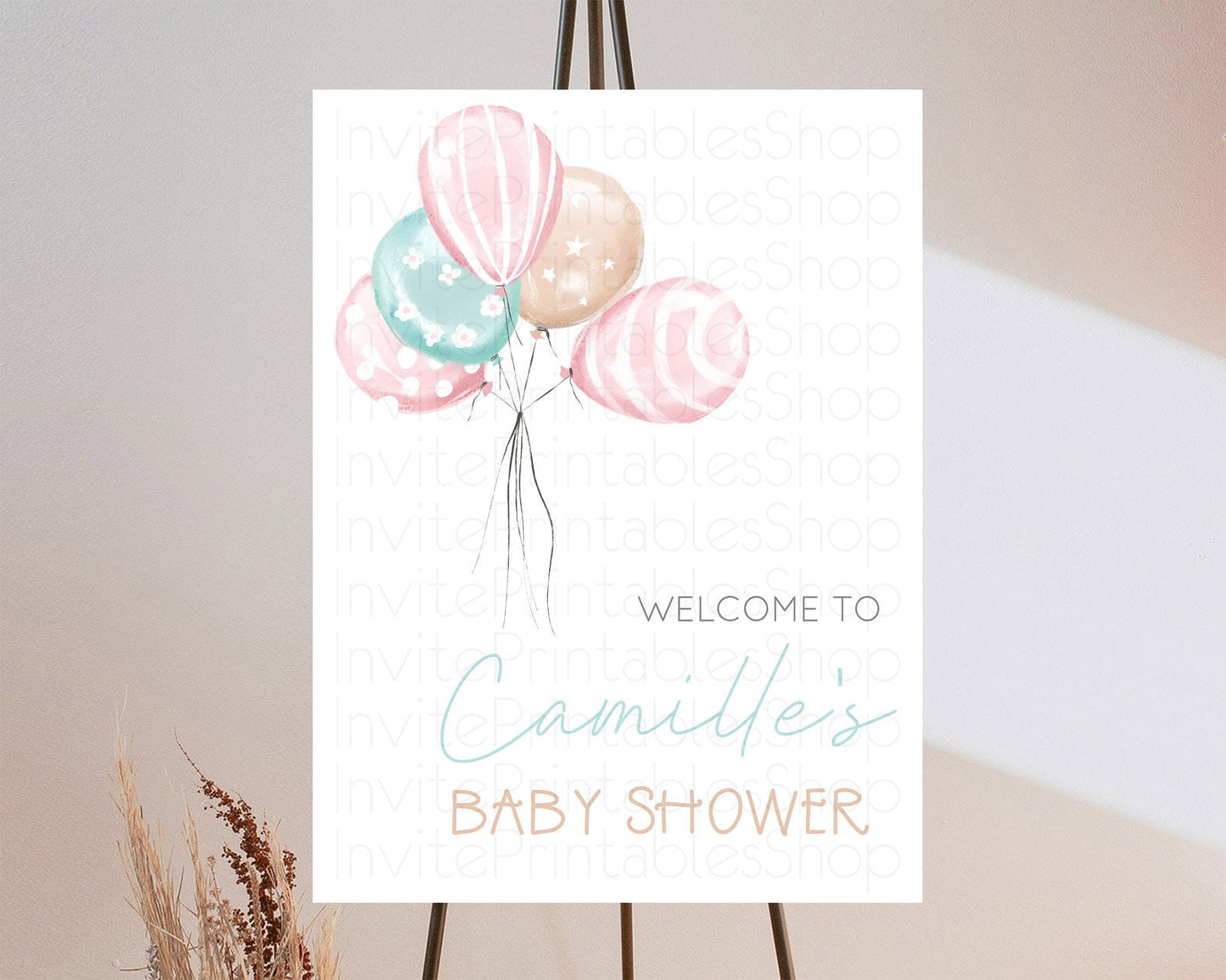 Pastel Balloons Baby Shower Welcome Sign Colorful Balloon Welcome Board Rainbow Balloon Welcome Poster Confetti Balloon Welcome Sign D10687