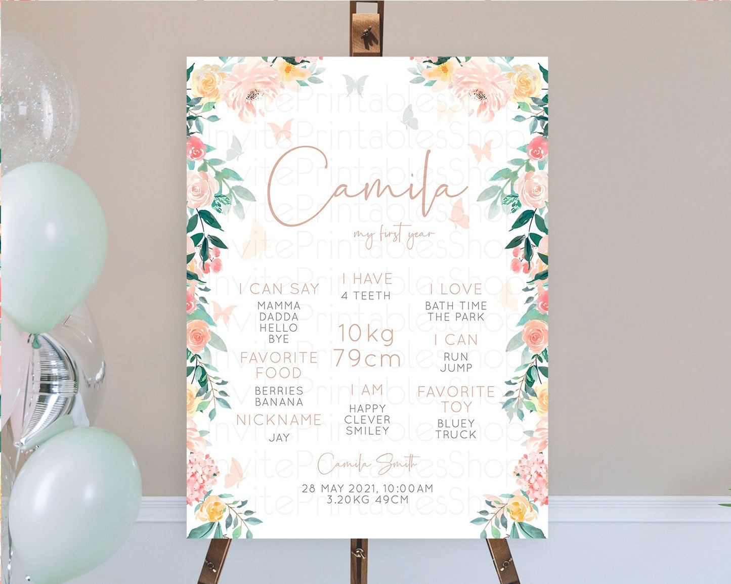 Secret Garden Milestone Board Wildflower First Birthday Milestone Poster Pastel Flowers Milestone Boho Wildflower 1st Birthday Sign D10706