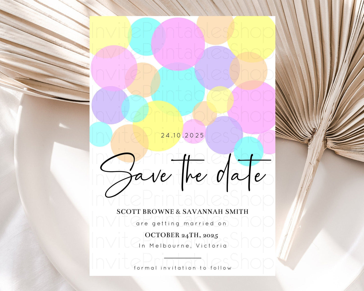 Pastel Confetti Save The Date Template Rainbow Colorful Sprinkles Party For 1st Birthday Baptism Baby Shower Wedding Bridal Shower D10406