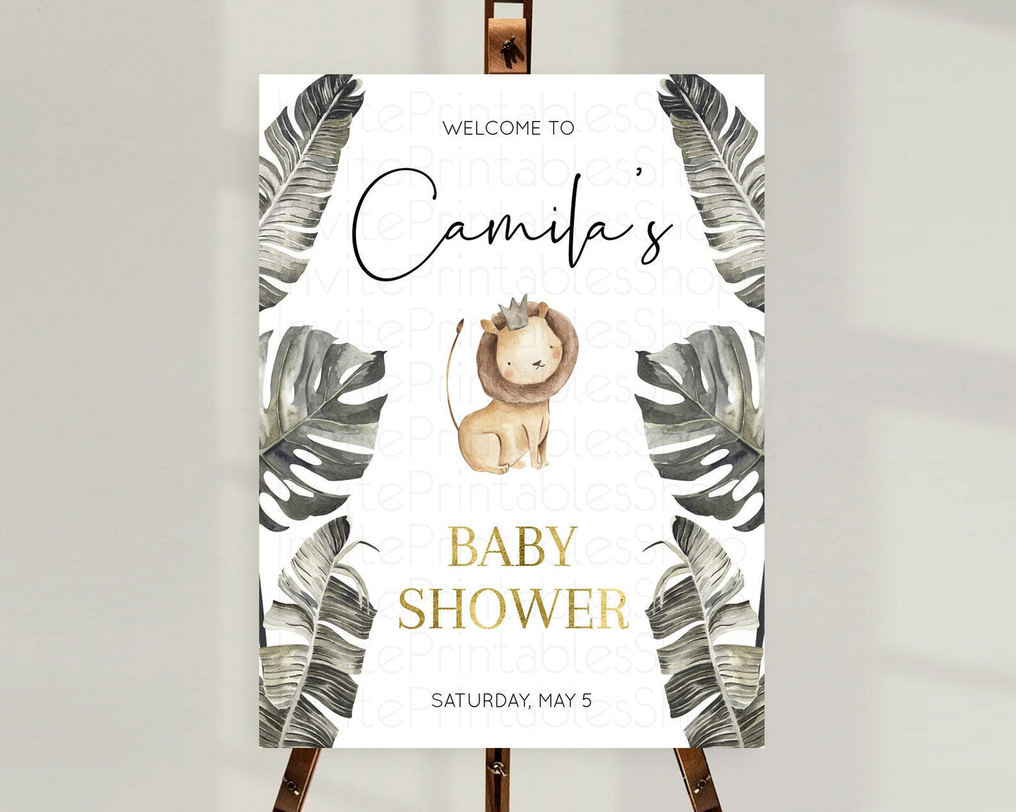 Lion Baby Shower Welcome Sign Lion Welcome Board Lion Party Welcome Poster Dried Palm Fern Safari Party Decor Lion Welcome Sign D10599