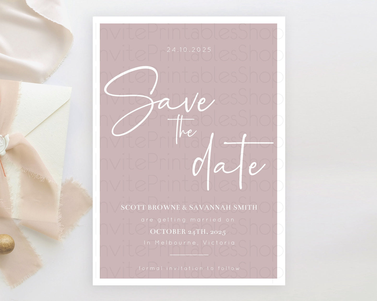 Minimalist Pink Save The Date Template Simple Modern Pink Party Theme For 1st Birthday Baptism Baby Shower Wedding Bridal Shower D10936