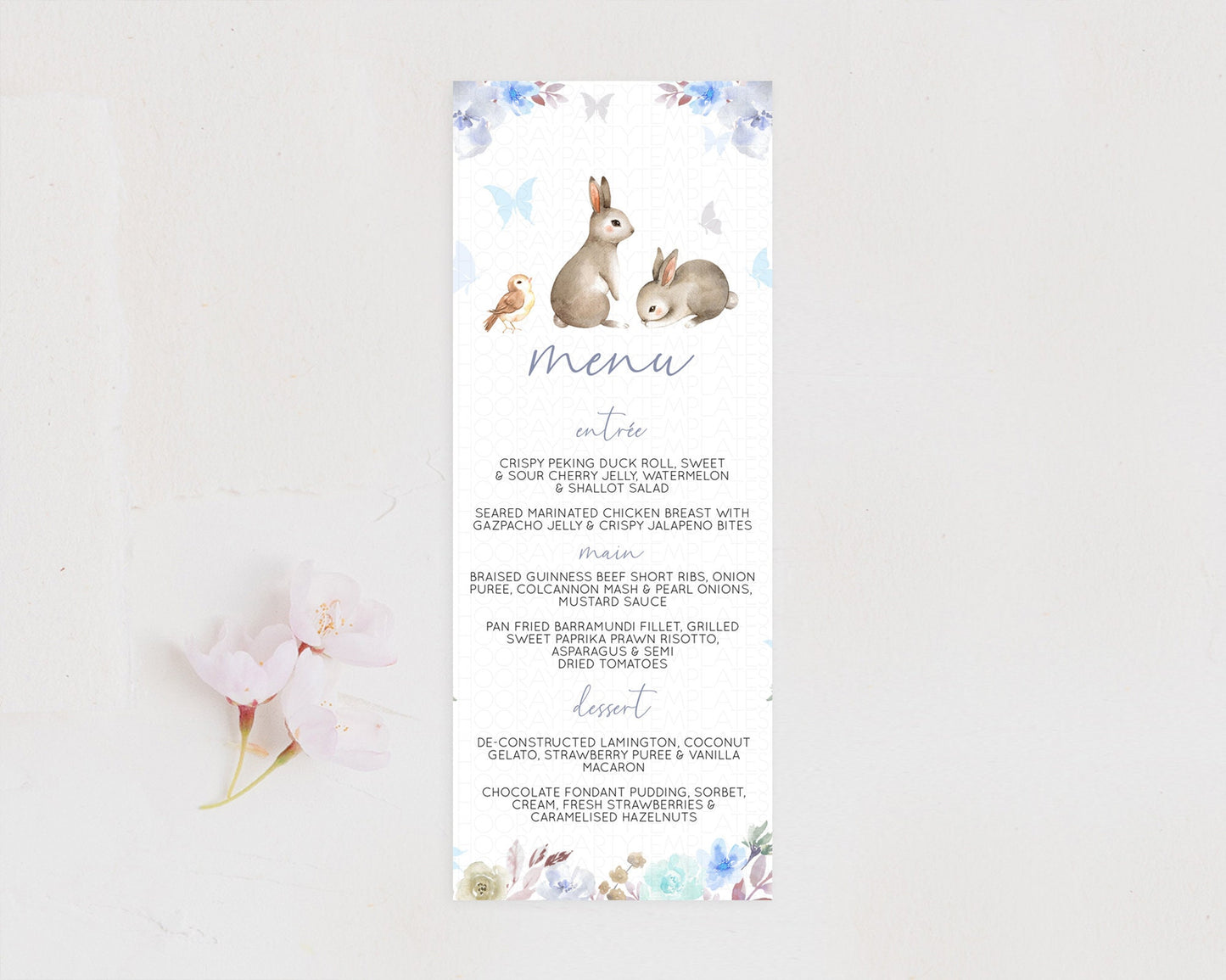 Bunny Menu Floral Bunny Menu Template Pastel Flowers Bunny Table Decor Secret Garden Bunny Dinner Dessert Menu Party Food Menu D10927