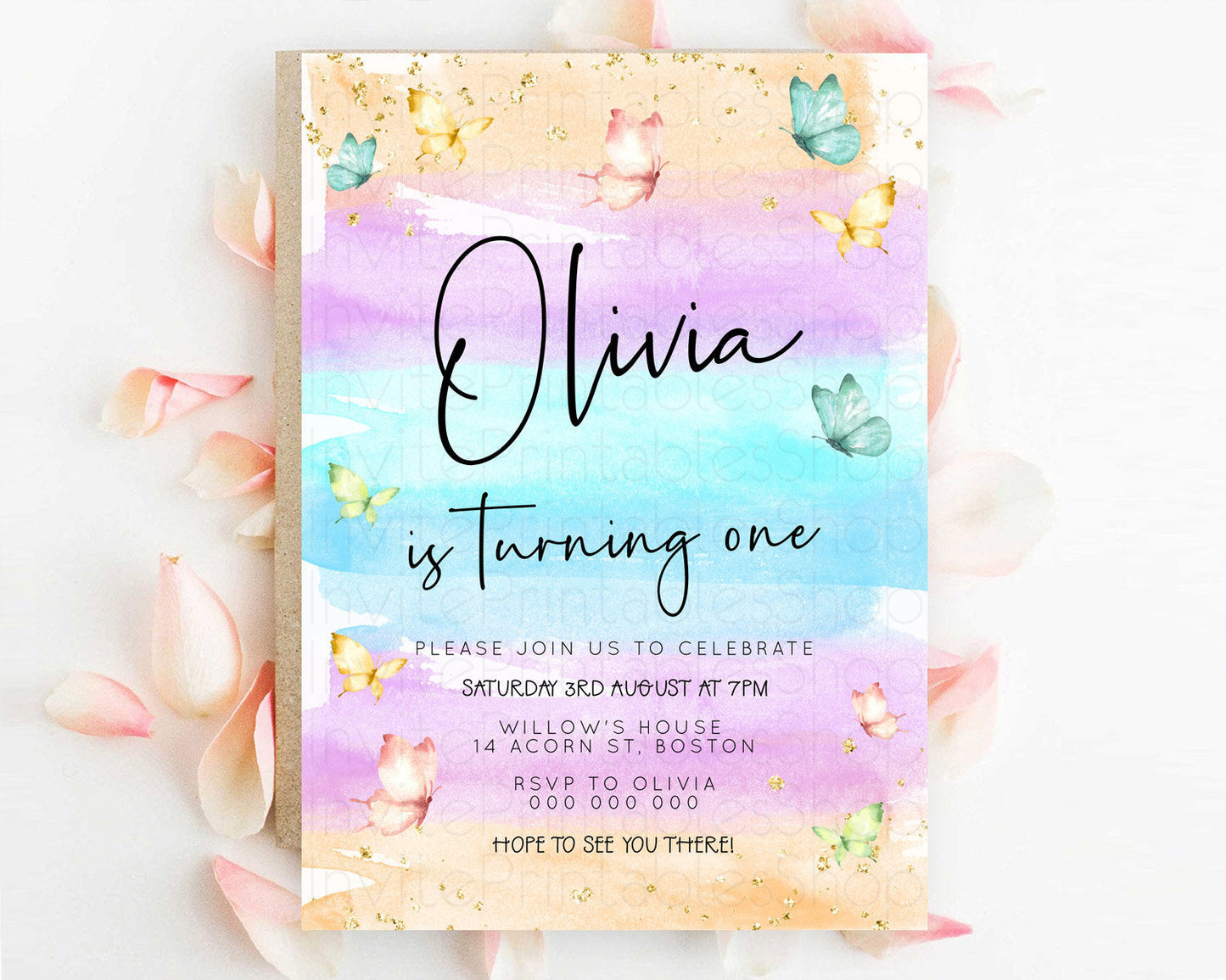 Pastel Butterfly Birthday Invitation Butterfly Birthday Invitation Whimsical Butterfly Enchanted Garden 1st 2nd Birthday Invitation D23178