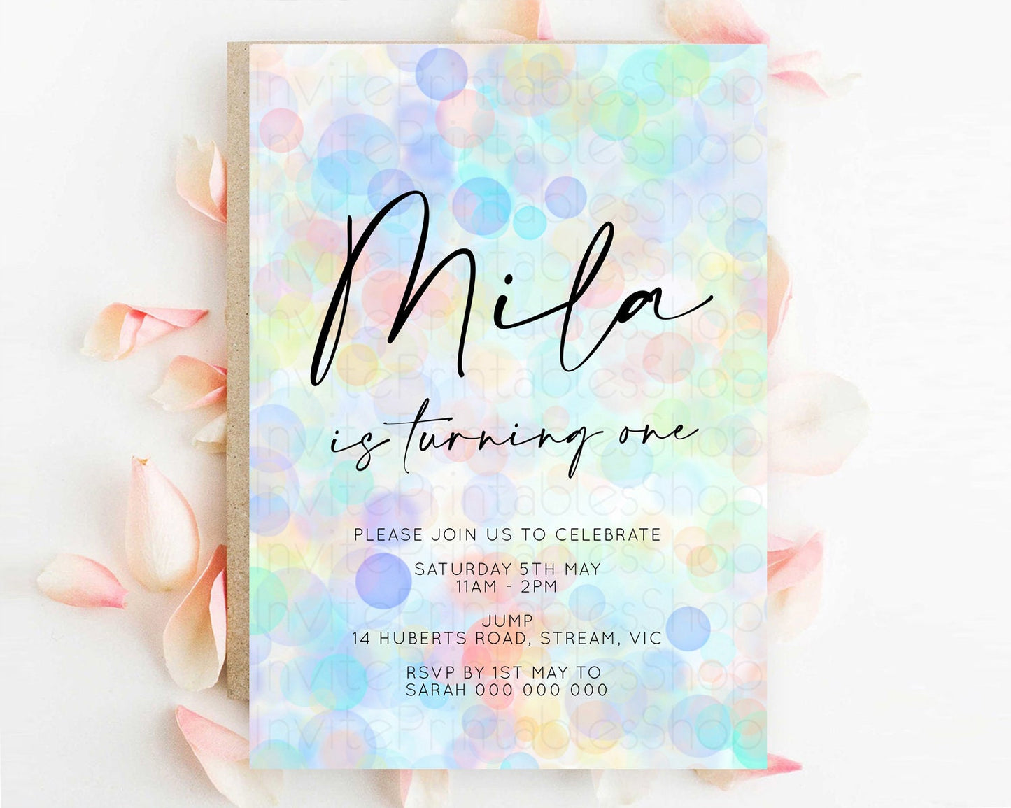 Pastel Birthday Invitation Bath Bomb Party Invitation Pastel Bubbles Invitation Watercolour Invitation 3rd 2nd 1st First Birthday D10446
