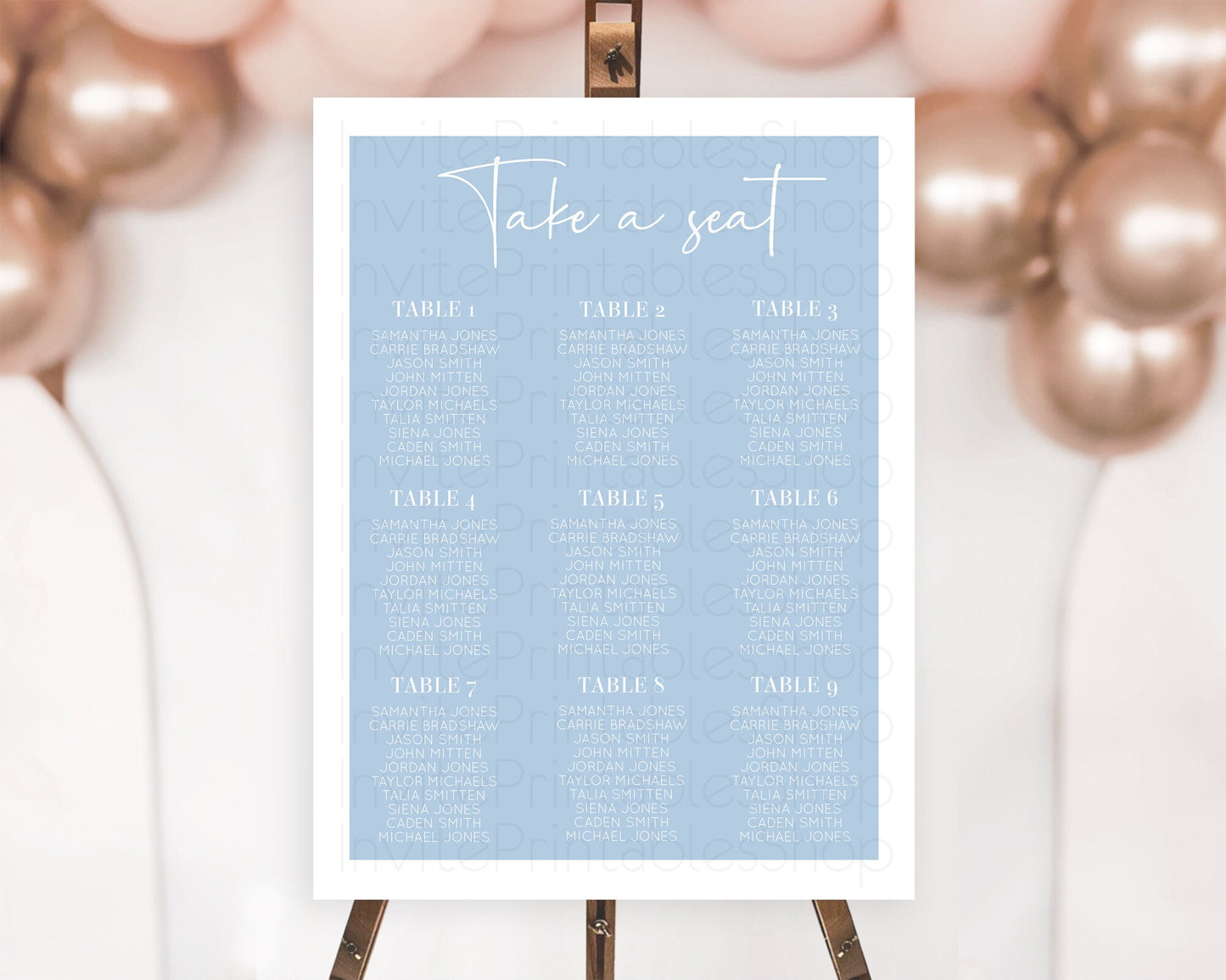 Blue Seating Chart Plain Blue Seating Sign Minimalist Blue Seating Sign Pastel Blue Table Number Sign Take A Seat Blue Décor D10734