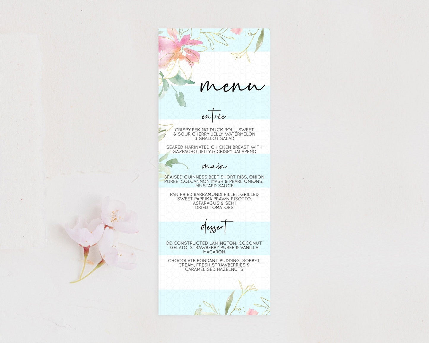 Secret Garden Menu Wildflower Menu Template Pastel Flower Garden Table Decor Boho Floral Dinner Dessert Floral Party Food Menu D10303