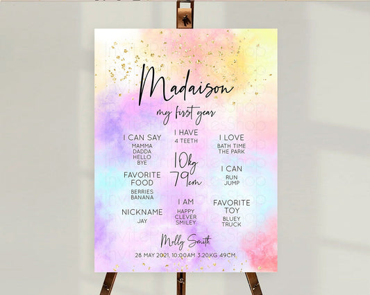 Editable Pastel First Birthday Milestone Board Pastel Rainbow Milestone Post