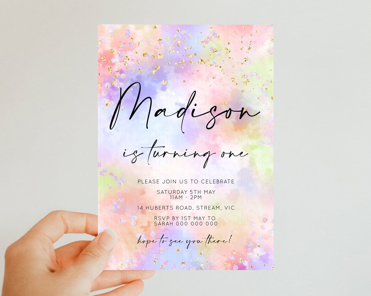 Rainbow Birthday Invitation Pastel Birthday Invitation Ombre Rainbow Invite Colorful Watercolor Invite Glitter Cloud Invite 1st 2nd 3rd K589