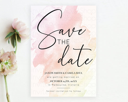 Editable Pink Watercolor Save The Date Template Ombre Pink Watercolor Splash