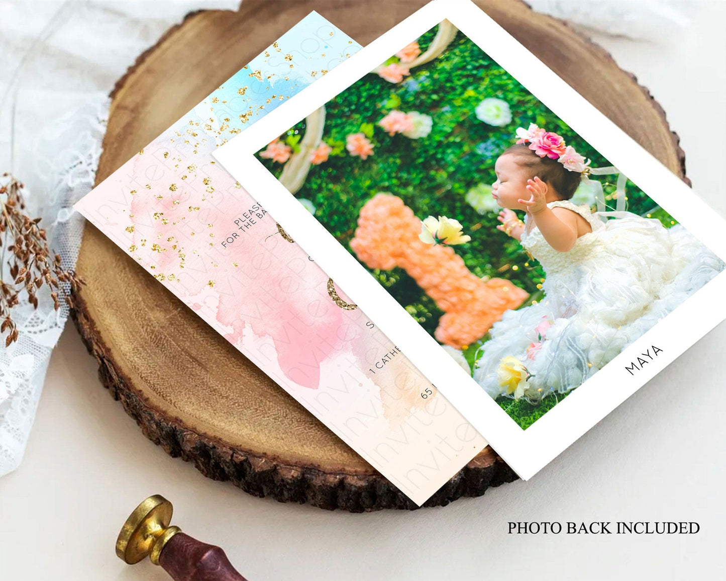 Pastel Baptism Invitation Pastel Colors Watercolor Baptism 1st Birthday Party Gold Ombre Pastel Rainbow Christening Holy Communion D10556