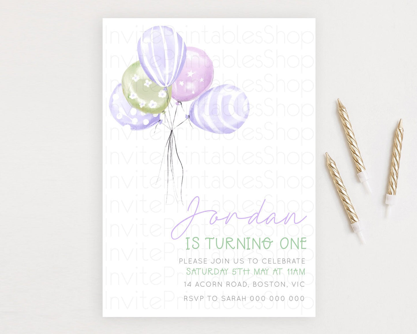 Balloon Birthday Invitation Pastel Birthday Invitation Pastel Balloon Invites Colorful Pastel Rainbow Balloon 3rd 2nd First Birthday D23103