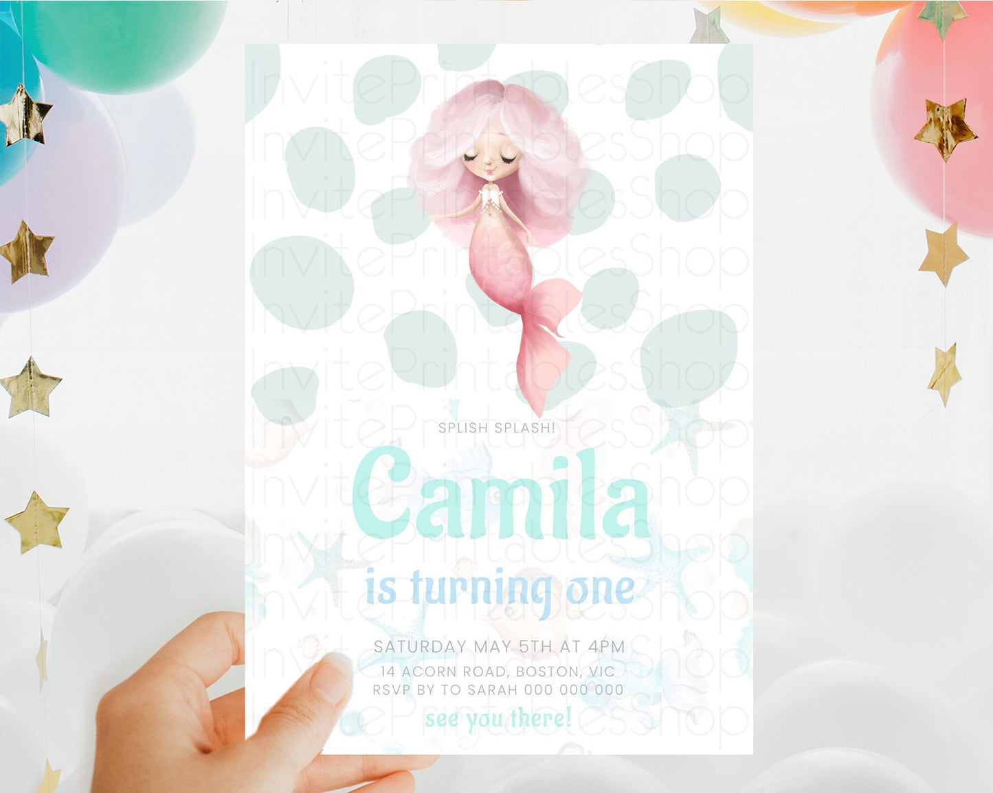 Mermaid Birthday Invitation Mermaid Invitation Rainbow Fish Under The Sea Colorful Pastel Mermaid Pool Party 2nd 1st First Birthday D10149